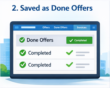 Gebruikersdashboard met afgeronde transportopdrachten opgeslagen als Done Offers op ExusTrans